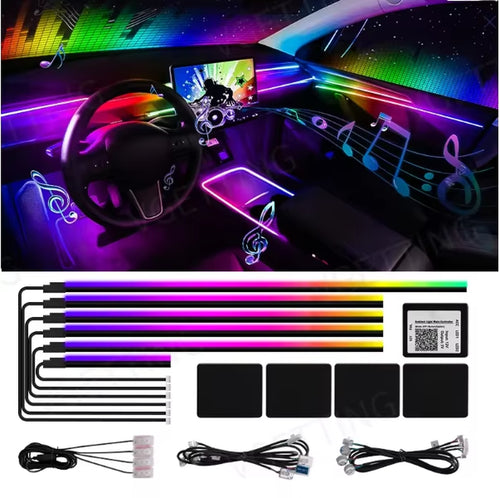 7-Color Dynamic Running Ambient Lights for Car Dashboard Door Sills Footwells Storage Compartments and Door Handles